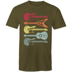 Retro Guitars - Mens T-Shirt Army Green Mens T-shirt Music Printed In Australia