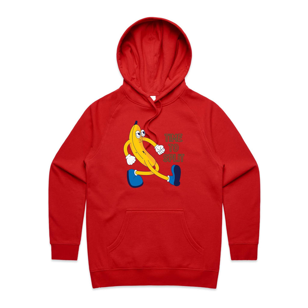 Banana, Time To Split - Womens Hoodie Red Womens 2XL Womens Hoodie Food Printed In Australia