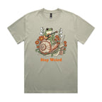 Stay Weird, Guitar Playing Frog On A Snail AS Colour Heavy Faded Tee Unisex Faded eucalyptus Heavy Faded T-shirt animal Music Printed In Australia