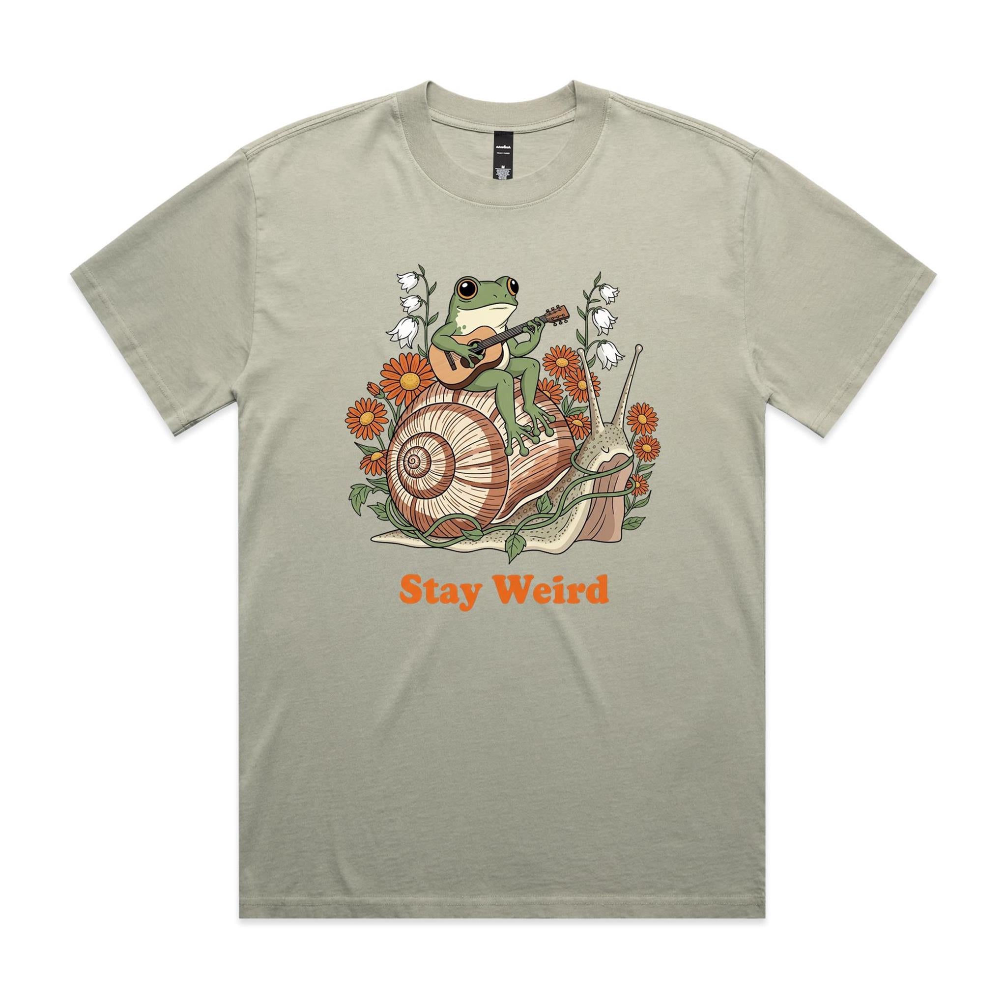 Stay Weird, Guitar Playing Frog On A Snail - AS Colour Heavy Faded Tee