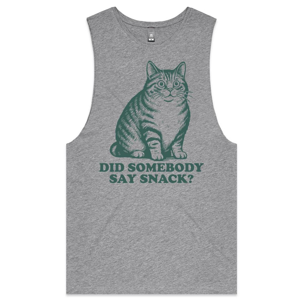 Did Somebody Say Snack, Cat Mens Men's AS Colour Drop Arm Tank Top Grey Marle Drop Arm Tank Top animal Food Printed In Australia
