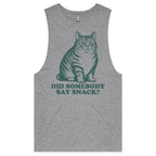 Did Somebody Say Snack, Cat Mens Men's AS Colour Drop Arm Tank Top Grey Marle Drop Arm Tank Top animal Food Printed In Australia