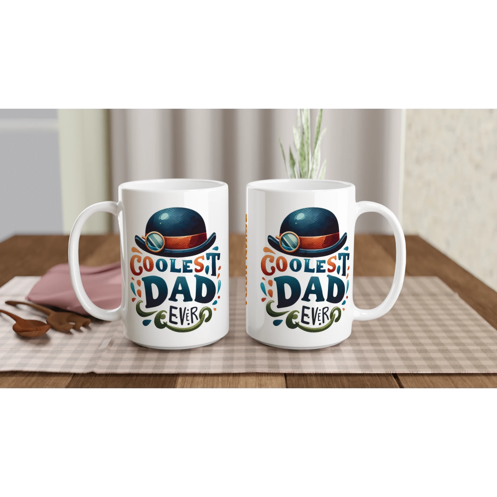Personalise - Coolest Dad Ever - White 15oz Ceramic Mug Personalised 15oz Mug customise Dad Globally Fulfilled personalise