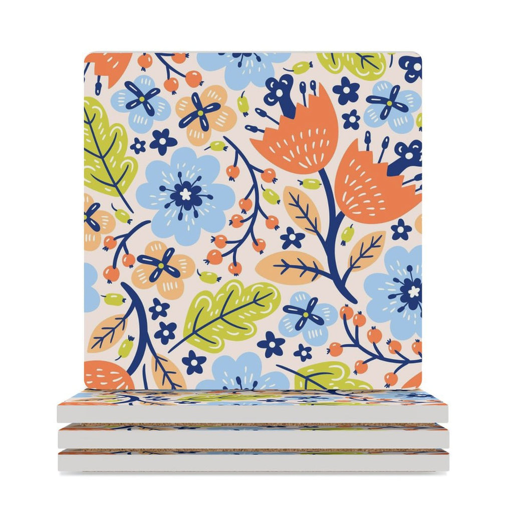 Floral Abstract - Ceramic Coasters (Square) white Ceramic Coasters Plants Printed Offshore