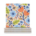 Floral Abstract Ceramic Coasters (Square) white Ceramic Coasters Plants Printed Offshore
