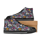 Graphic Flowers On Black Women's High Top Canvas Shoes Womens Classic High Top Shoes Plants Printed Offshore