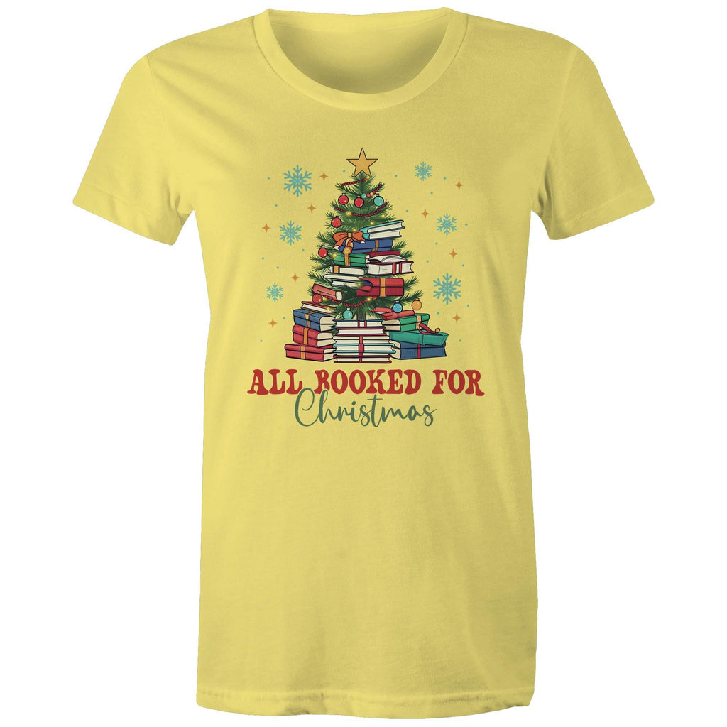 All Booked For Christmas - Womens T-shirt Yellow Womens Christmas T-shirt Christmas Printed In Australia