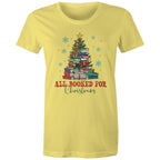 All Booked For Christmas - Womens T-shirt Yellow Womens Christmas T-shirt Christmas Printed In Australia