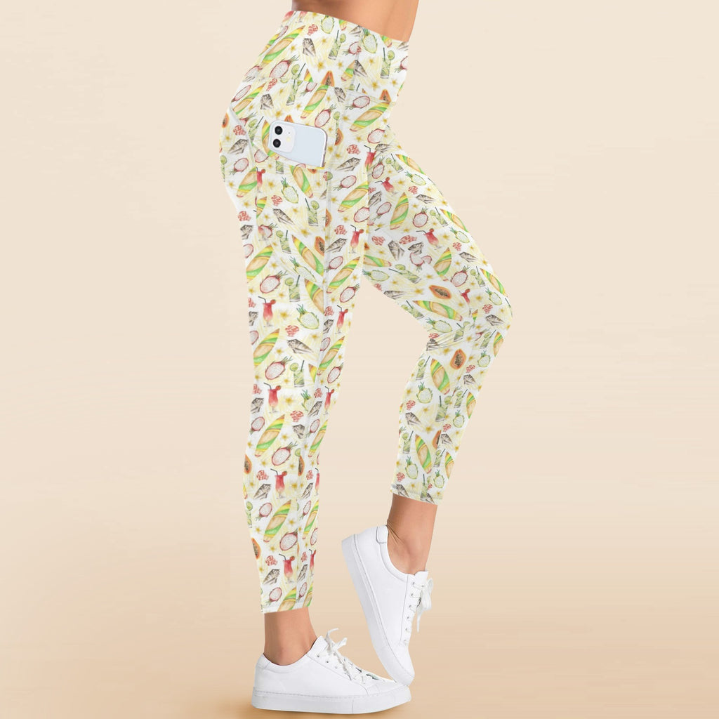 Tropical Surf Women's High Waist Pockets Yoga Leggings Women's High Waist Pockets Yoga Leggings Printed Offshore Surf