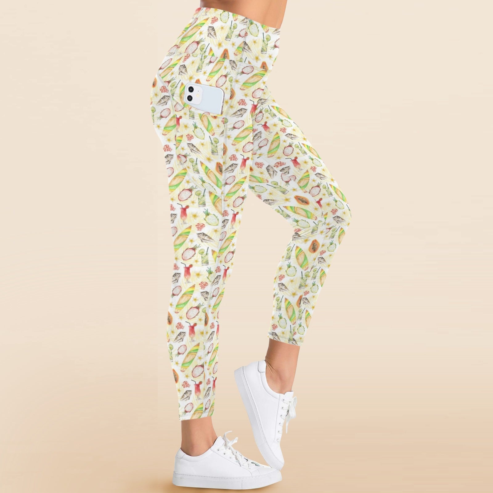 Tropical Surf Women's High Waist Pockets Yoga Leggings Women's High Waist Pockets Yoga Leggings Printed Offshore Surf