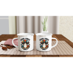 Personalised Good Vibes Only, Hippie Mushroom With Sunglasses White 12oz Enamel Mug Personalised Enamel Mug Globally Fulfilled Positivity