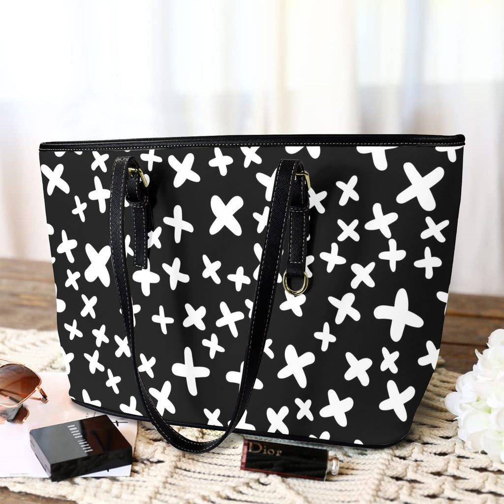 Black And White X's PU Leather Tote Bag Large Leather Tote Bag-Large Printed Offshore