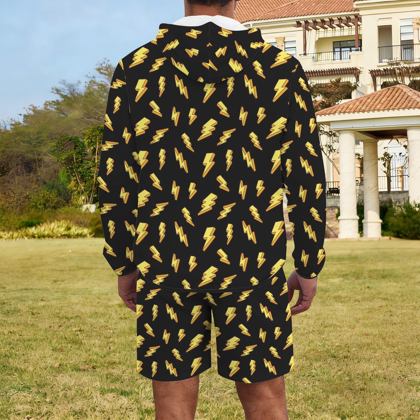 Lightning Bolts Men's Lightweight Sun Hoodie & Shorts Set Men's Lightweight Sun Hoodie & Shorts comic Printed Offshore