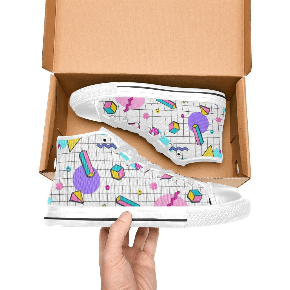 80's Grid Men's High Top Canvas Shoes Men's Classic High Top Canvas Shoes Printed Offshore Retro
