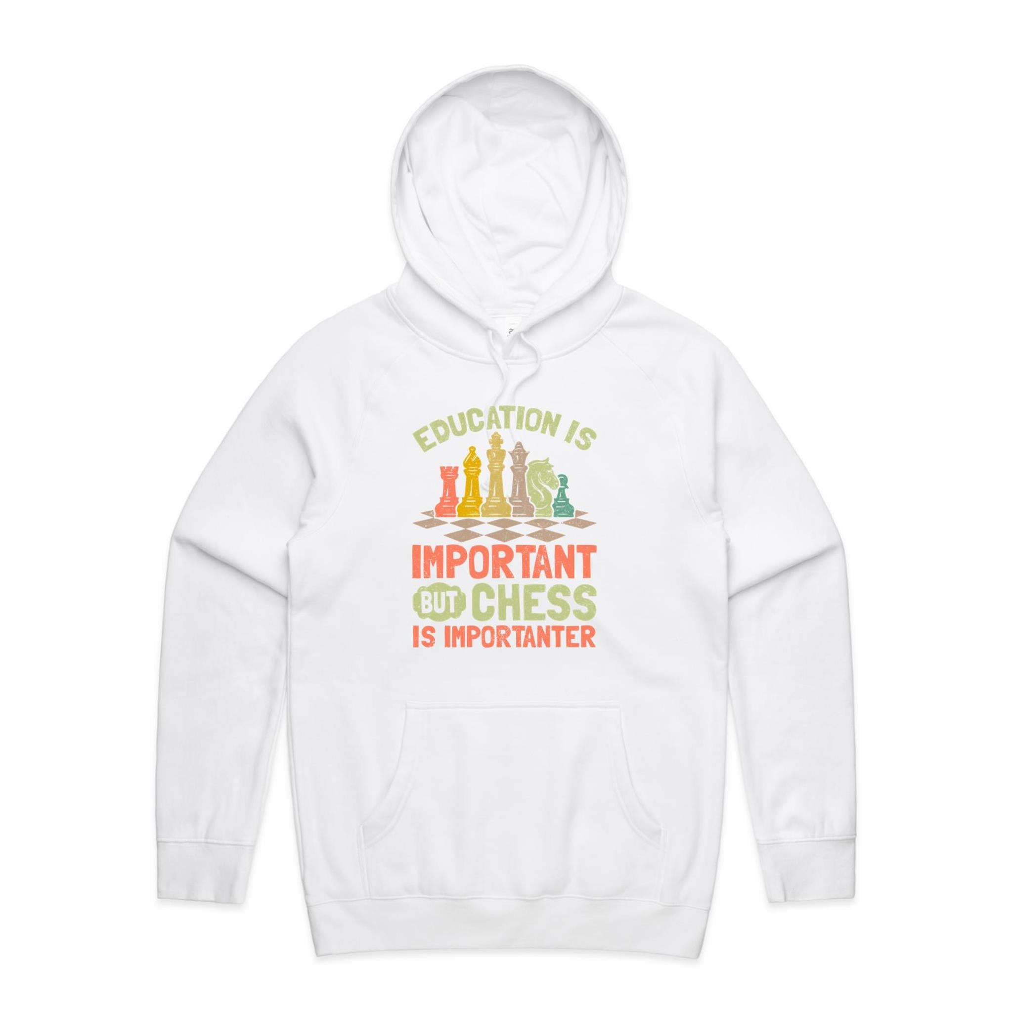 Chess And Education - Mens Hoodie White Mens Hoodie Chess Games Printed In Australia