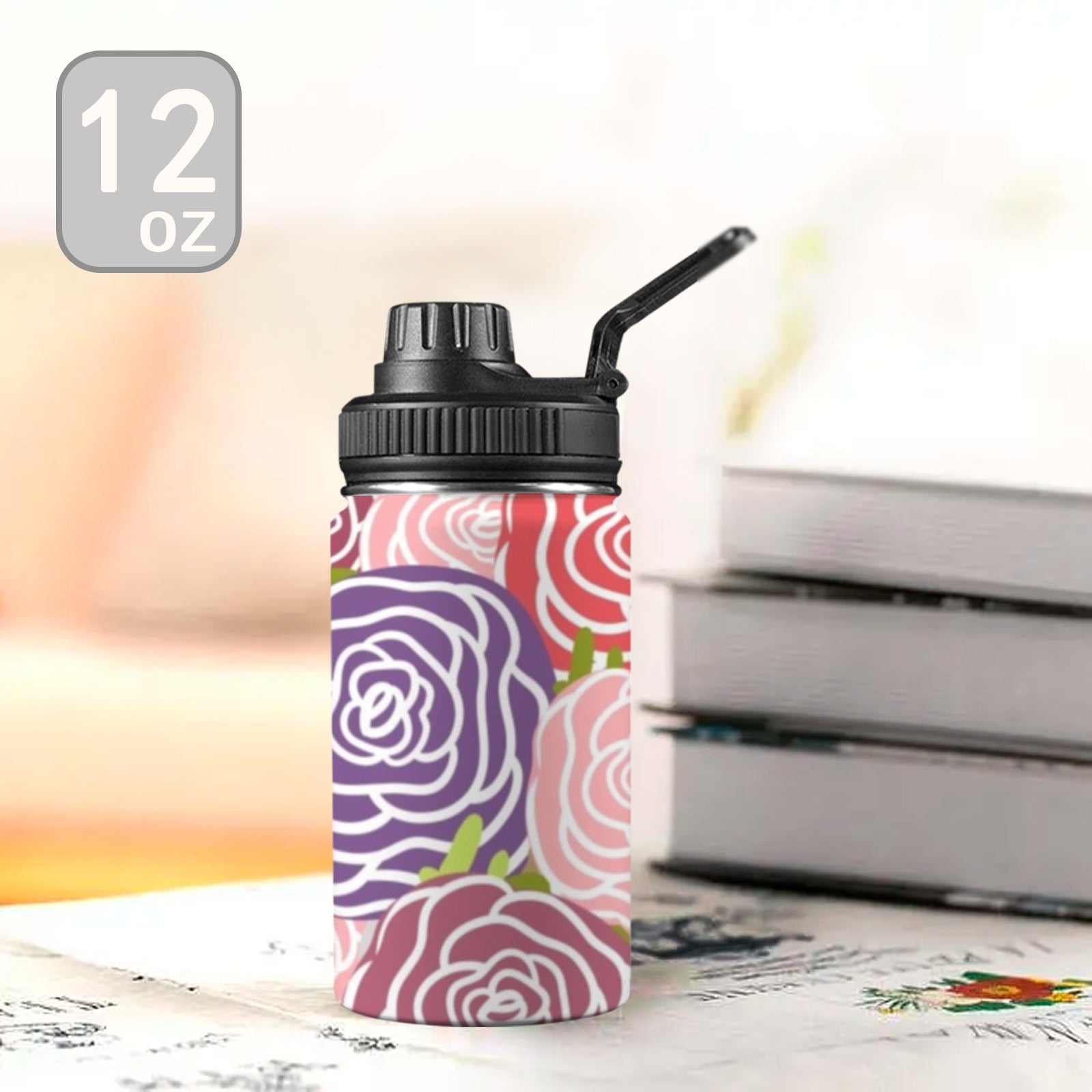 Abstract Roses - Kids Water Bottle with Chug Lid (12 oz) Kids Water Bottle with Chug Lid Plants Printed Offshore