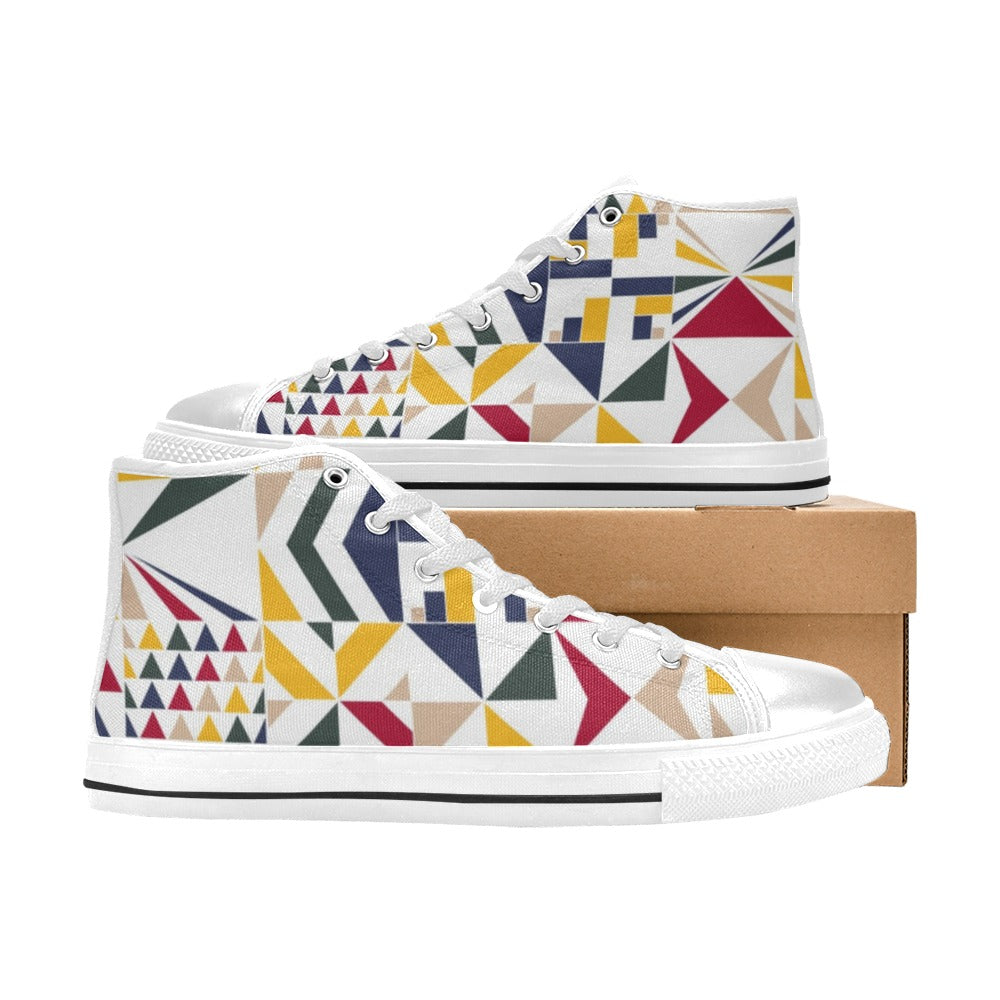 Red Mosaic - Women's High Top Canvas Shoes