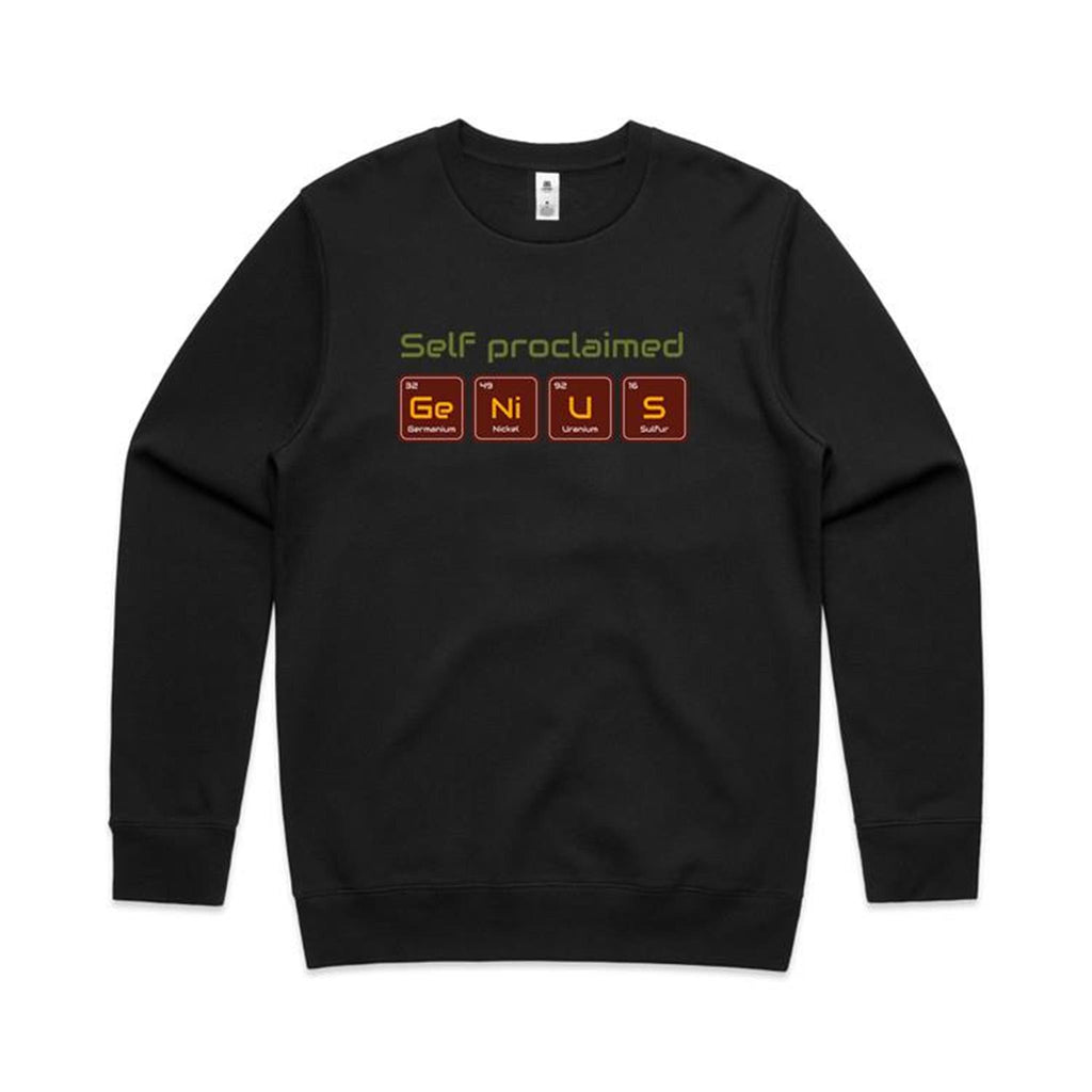 Self Proclaimed Genius, Periodic Table - AS Colour Stencil Crew Black Sweatshirt Printed In Australia Science