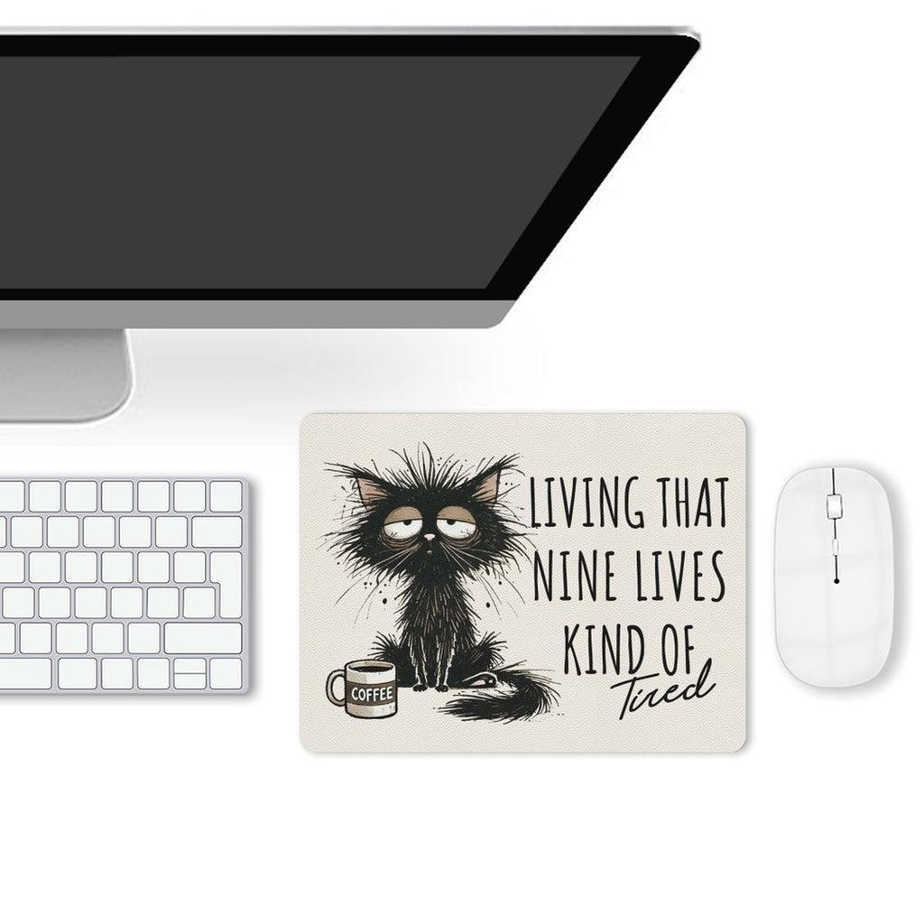 Living That Nine Lives Kind Of Tired, Cat Leather Mouse Pad Leather Mouse Pad animal Printed Offshore
