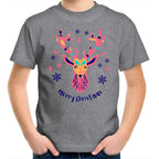 Christmas Deer - Kids Youth T-Shirt Grey Marle Kids Christmas T-shirt Christmas Printed In Australia