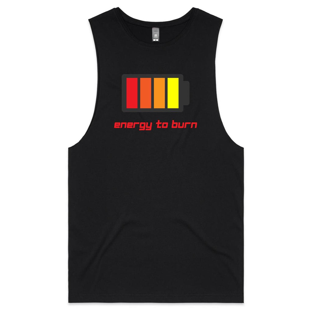 Energy To Burn - Tank Top Tee Black Drop Arm Tank Top Fitness Printed In Australia