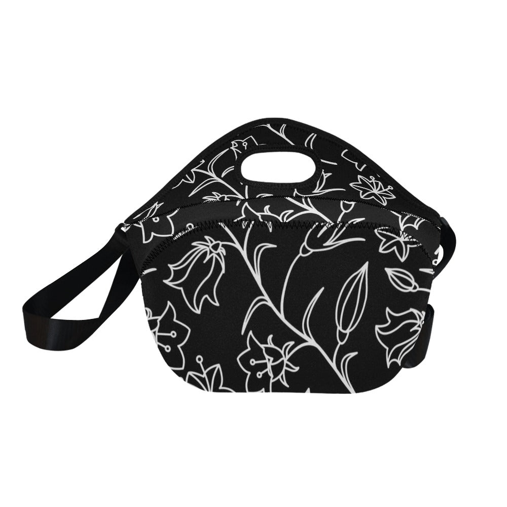 Black And White Floral - Neoprene Lunch Bag Neoprene Lunch Bag Printed Offshore
