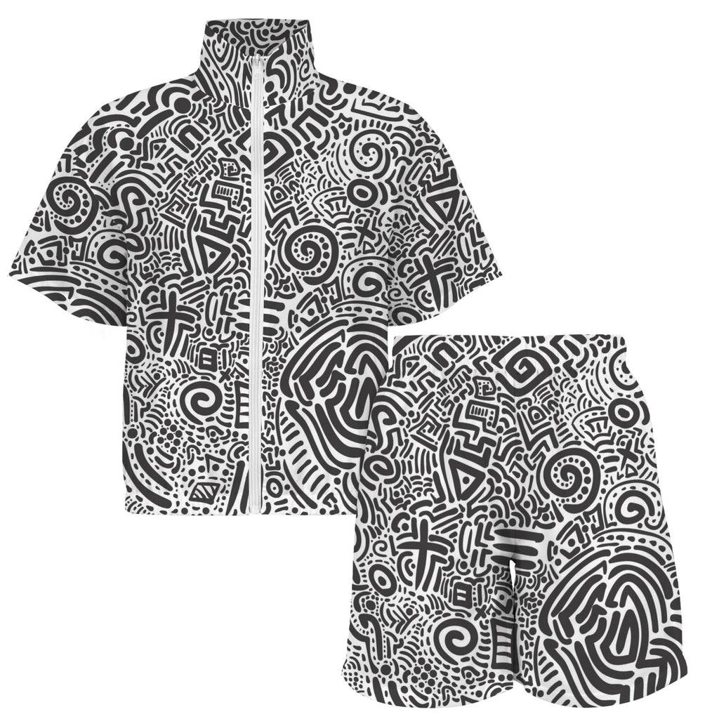 Black And White Women's Windbreaker Short Set Women's Windbreaker Short Set Printed Offshore