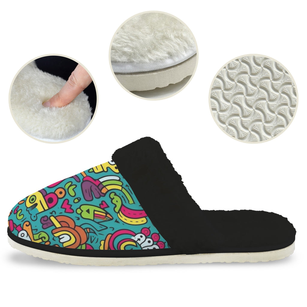 Crazy Characters Men's Fur Trim Thick-Sole Indoor Slippers Men's Fur Trimmed Slippers Printed Offshore Sci Fi