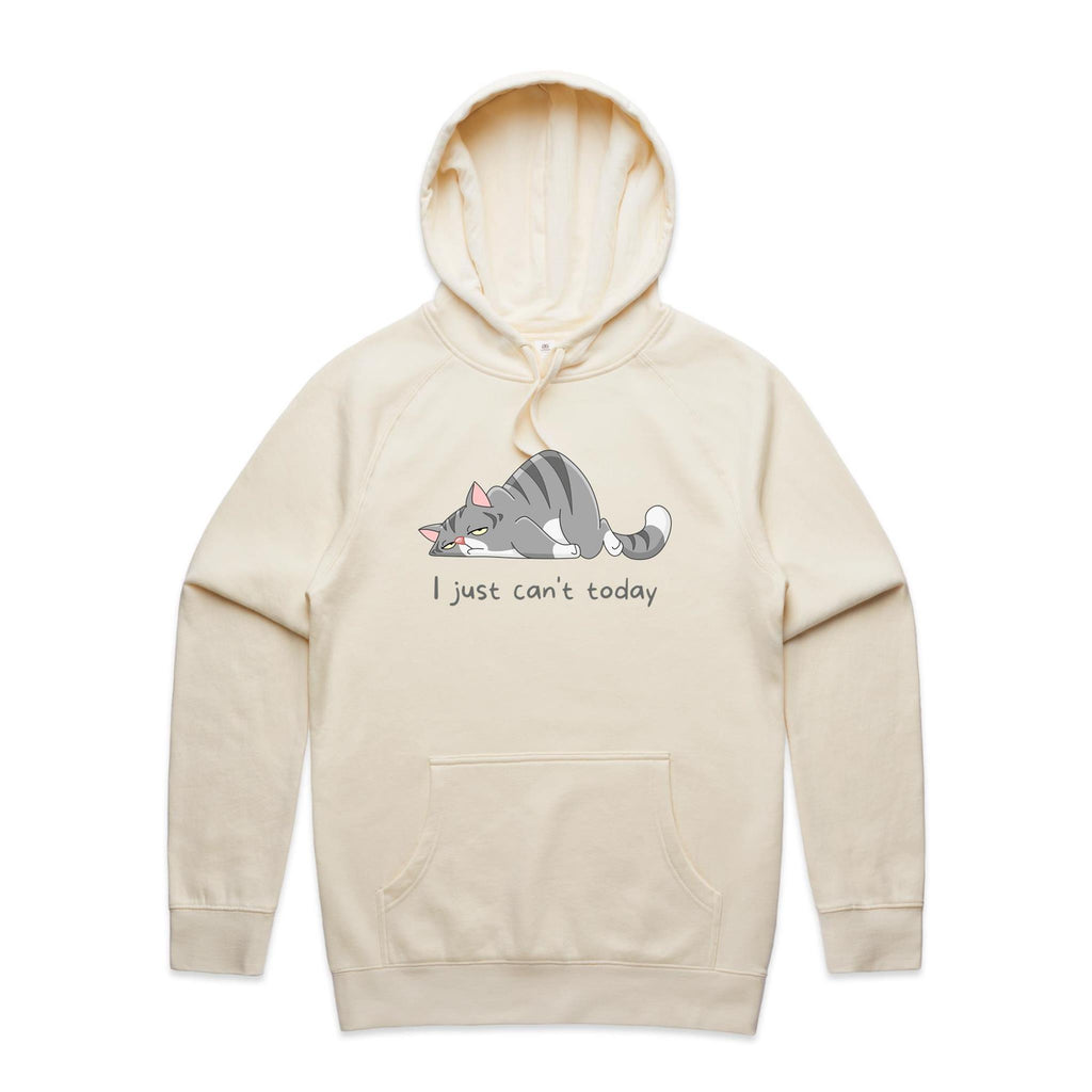 Cat, I Just Can't Today - Mens Hoodie Ecru Mens Hoodie animal Printed In Australia