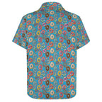 Doughnuts On Blue Women's Collared Pocketless Short Sleeve Shirt