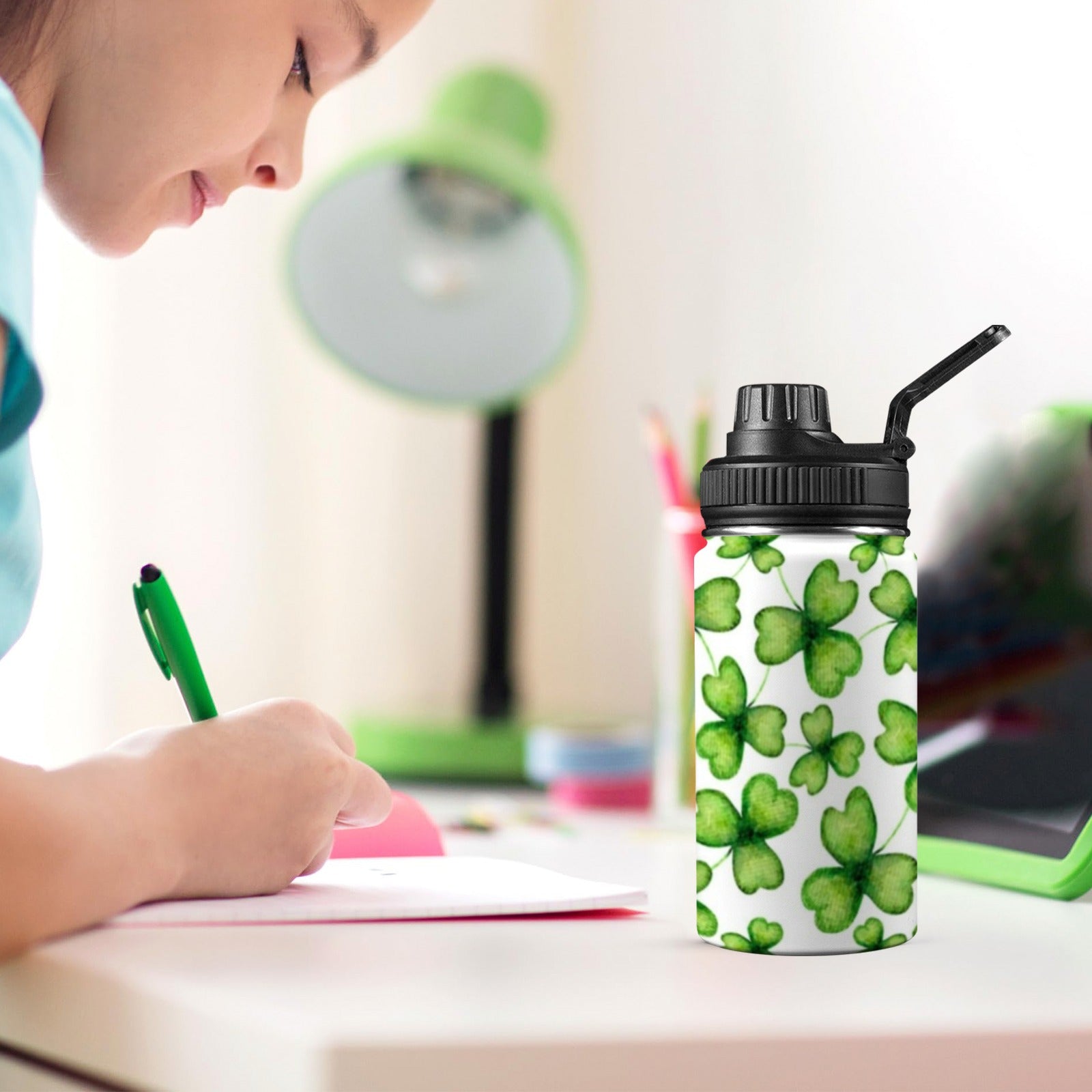Three Leaf Clover - Kids Water Bottle with Chug Lid (12 oz)