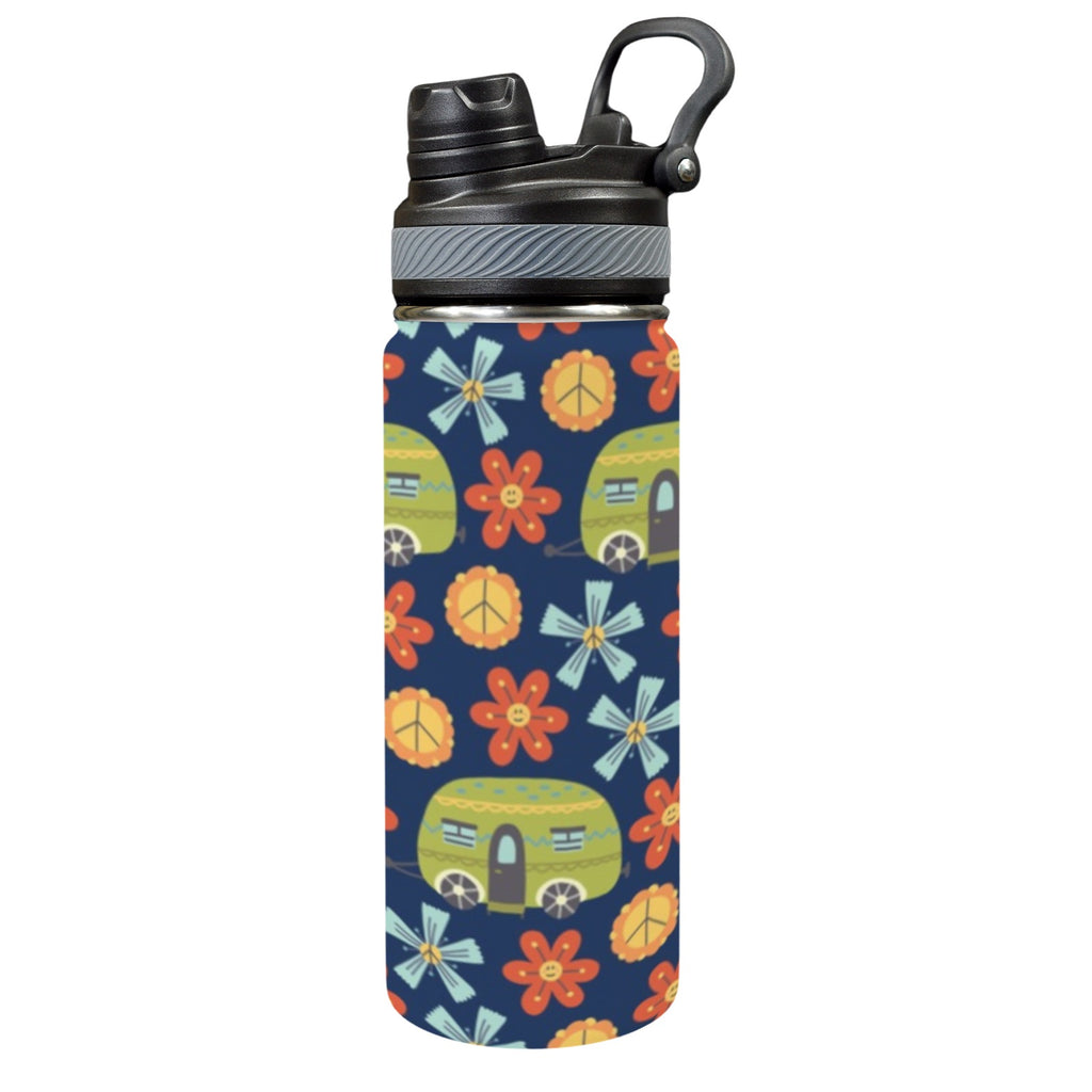 Hippy Caravan - Insulated Water Bottle with Dual-Use Lid (18oz) One Size Insulated Water Bottle with Dual-Use Lid (18oz) Printed Offshore Retro