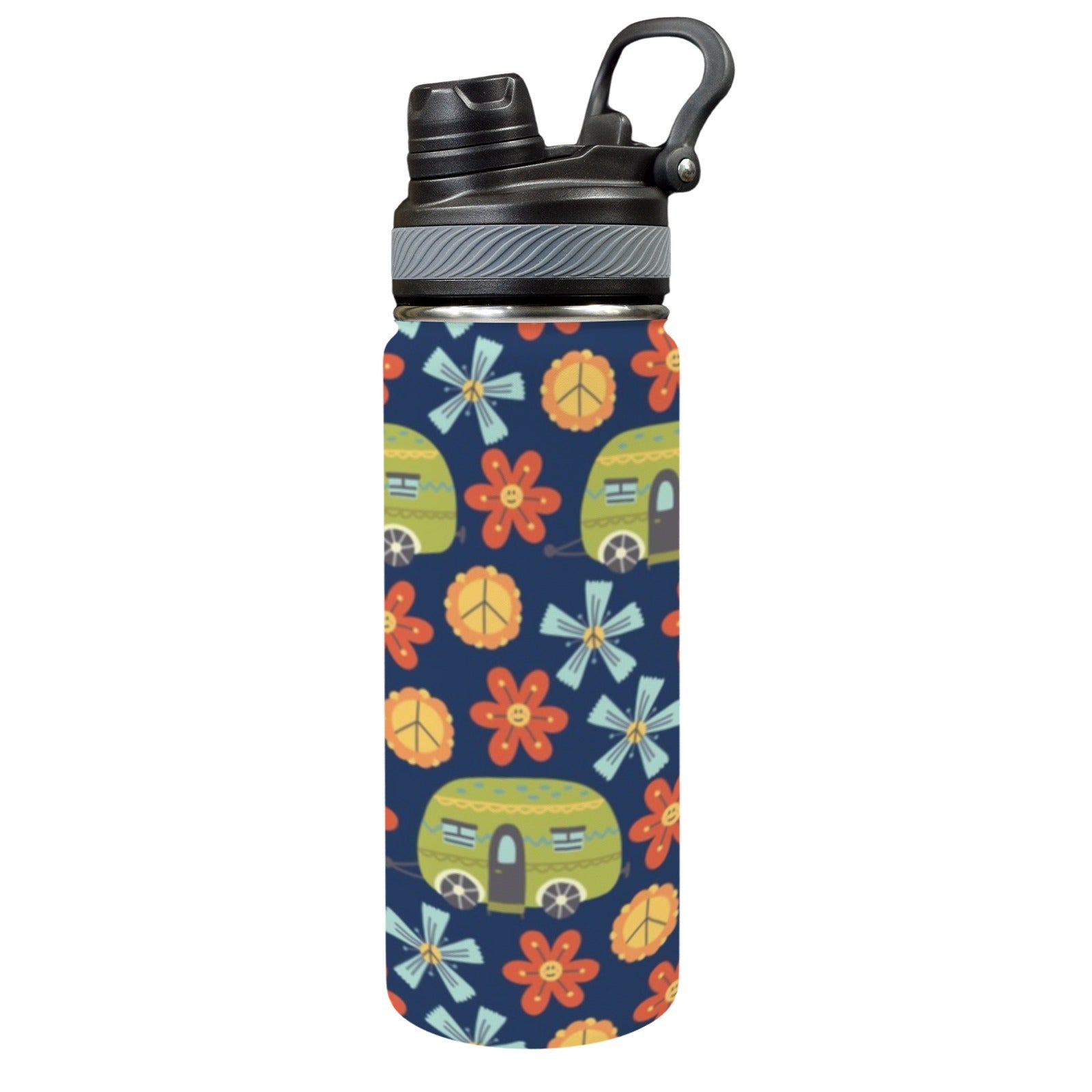 Hippy Caravan - Insulated Water Bottle with Dual-Use Lid (18oz) One Size Insulated Water Bottle with Dual-Use Lid (18oz) Printed Offshore Retro