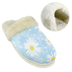 Blue Chamomile Women's Fur Trim Thick-Sole Indoor Slippers Women's Fur Trimmed Slippers Plants Printed Offshore