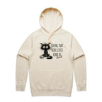 Living That Nine Lives Kind Of Tired, Frazzled Cat - Mens Hoodie Ecru Mens Hoodie animal Coffee Printed In Australia