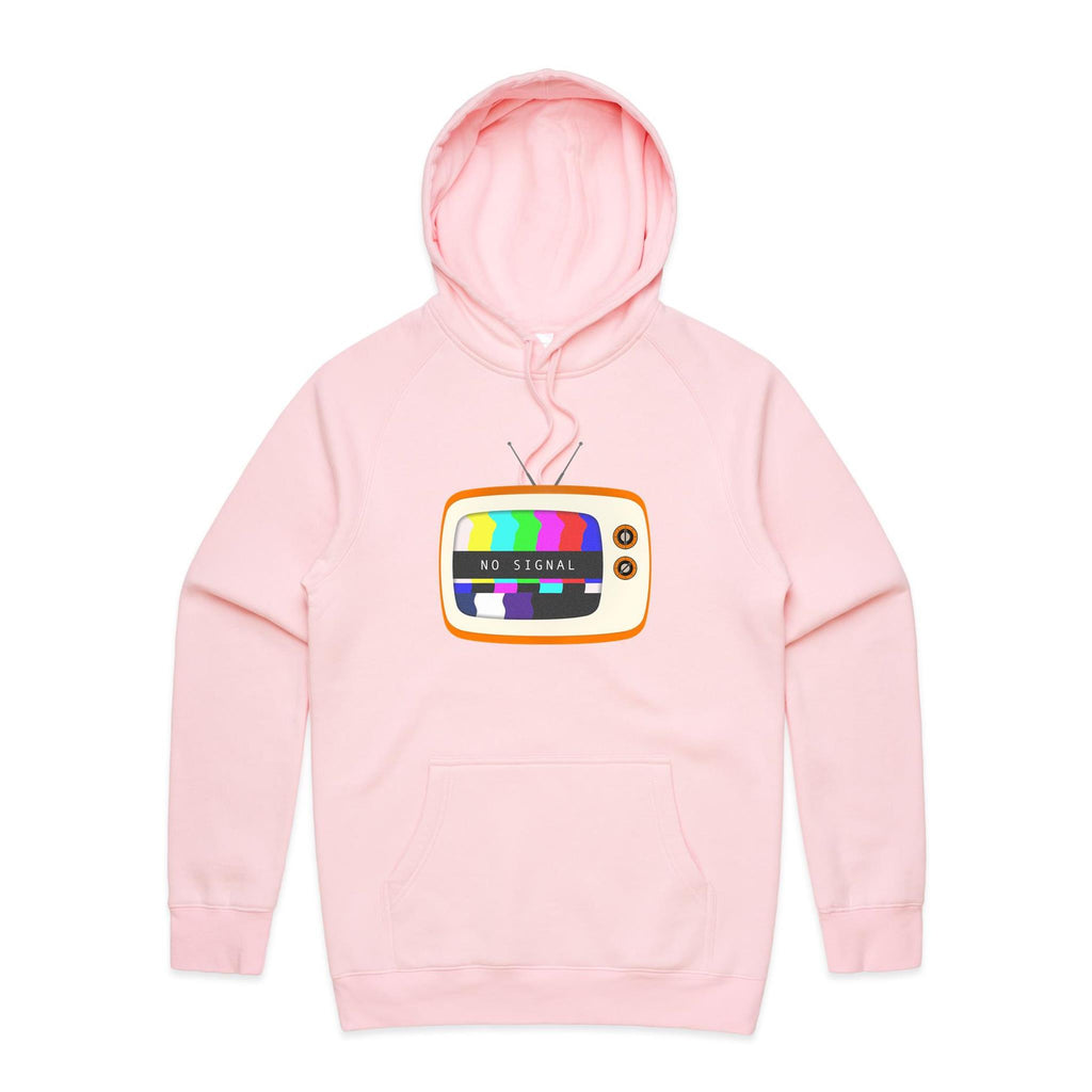 Retro TV, No Signal - Mens Hoodie Pink Mens Hoodie Printed In Australia Retro Tech