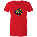 Cube - Womens T-shirt Red Womens T-shirt Games Printed In Australia