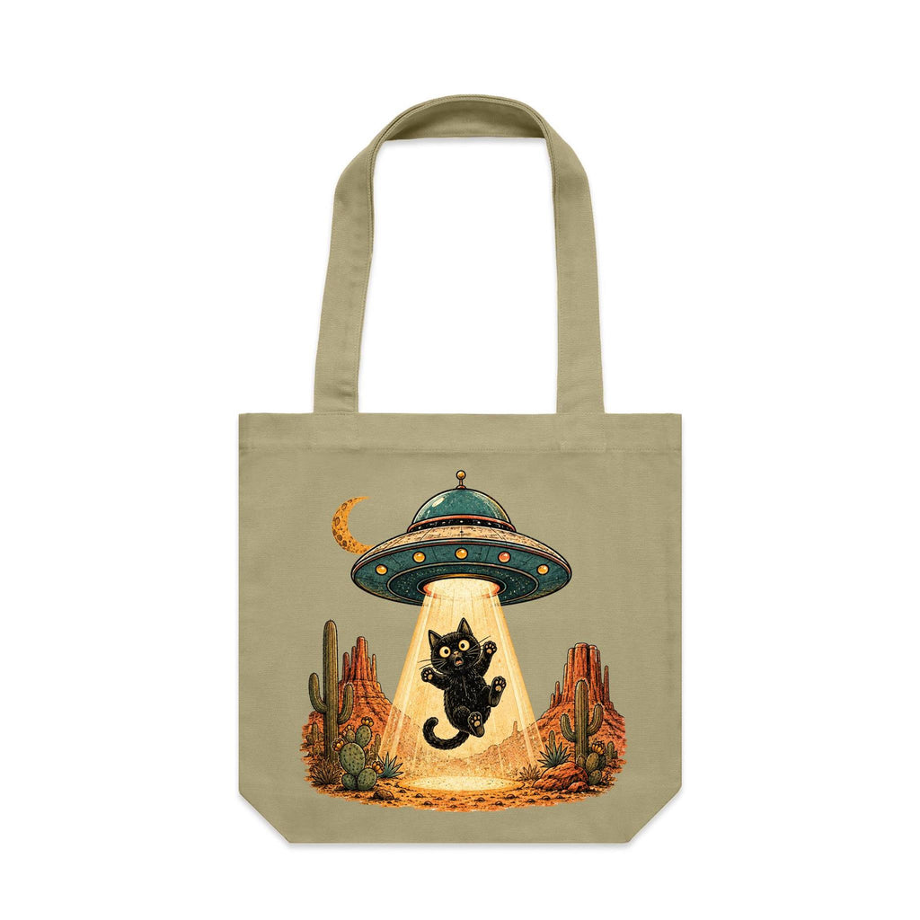 Black Cat Alien UFO Abduction Canvas Tote Bag