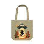 Black Cat Alien UFO Abduction Canvas Tote Bag