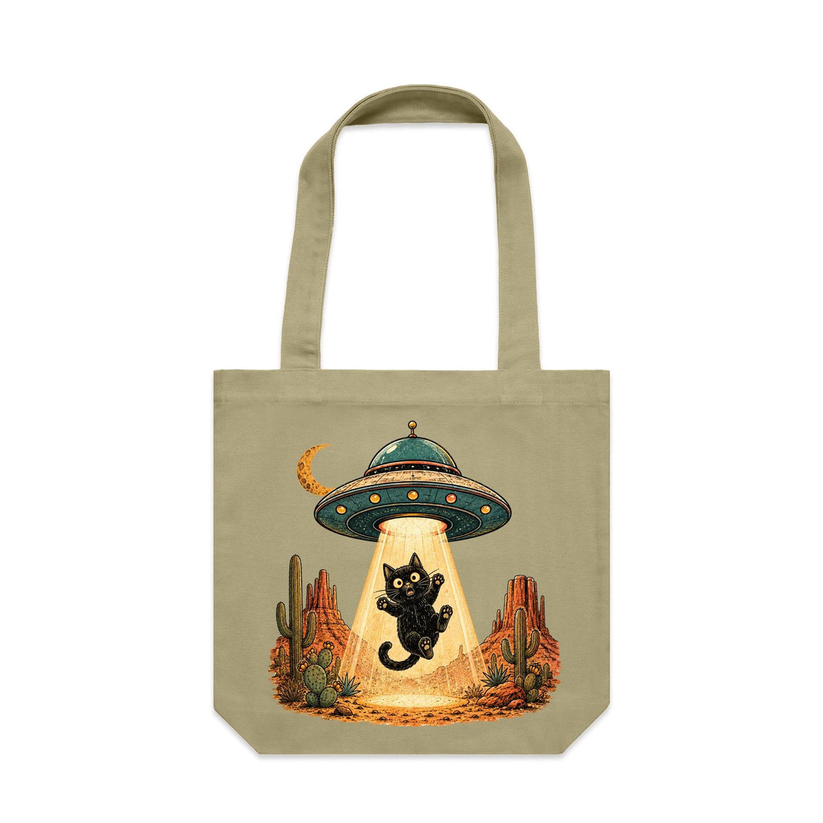 Black Cat Alien UFO Abduction Canvas Tote Bag