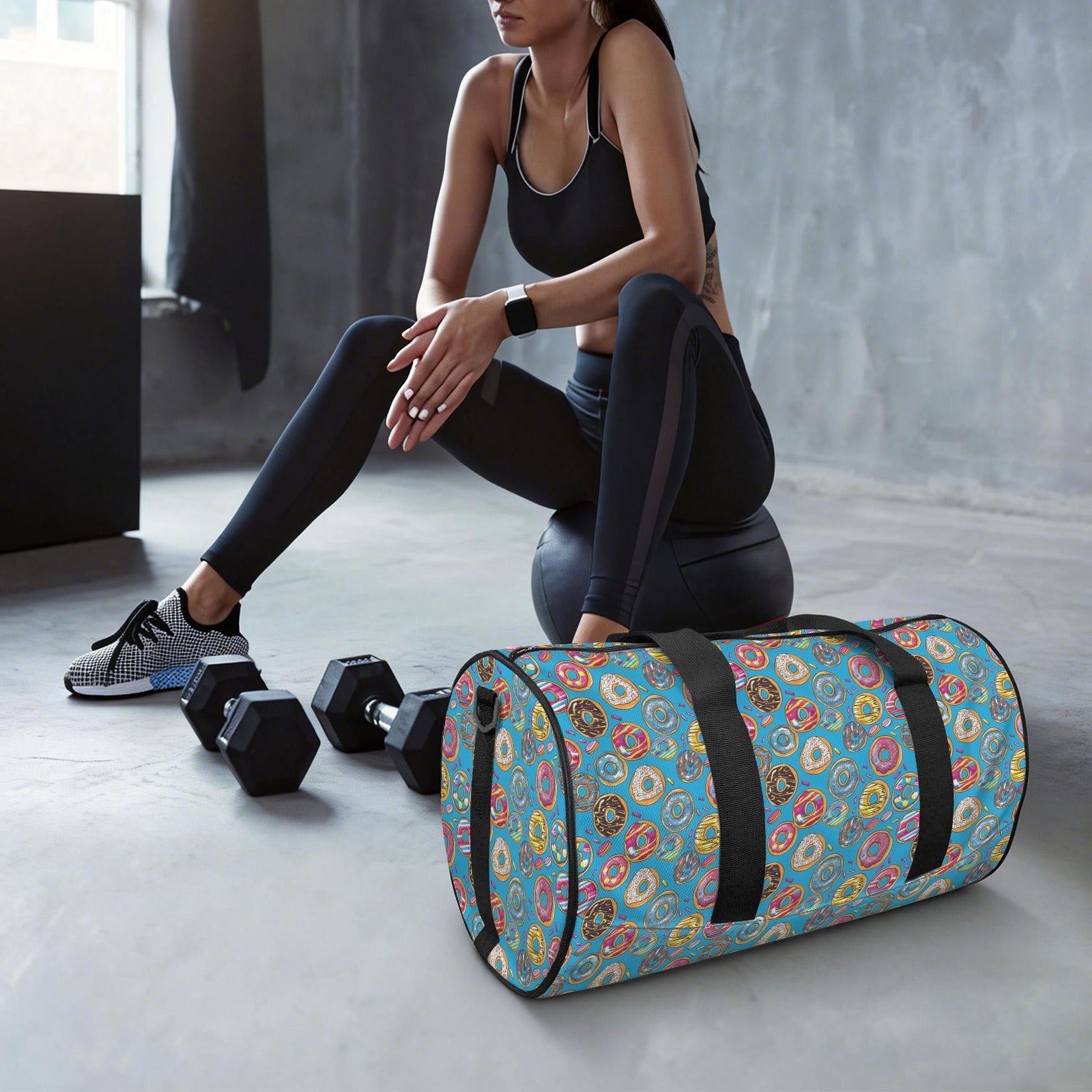 Doughnuts On Blue Duffle Bag Duffle Bag Printed Offshore