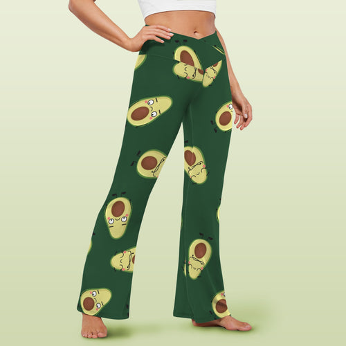 Avocado Characters High Waist Crossover Tummy Control Flare Leggings High Waist Flare Leggings Food Printed Offshore