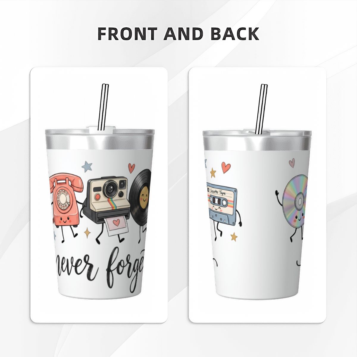 Never Forget Retro Small Stainless Steel Travel Mug Cup 12oz/350ml
