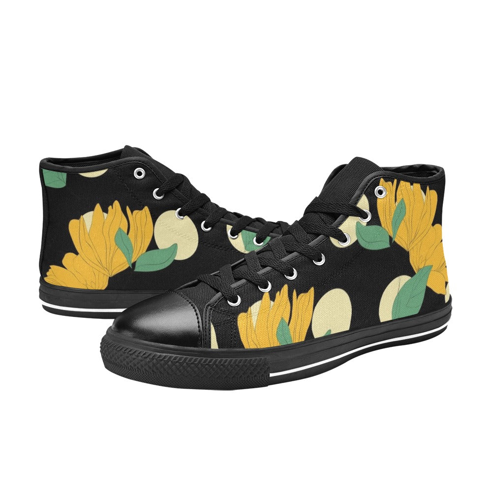 Yellow Flowers And Dots - Women's High Top Canvas Shoes Womens Classic High Top Shoes Printed Offshore