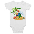 Surf Beach Santa - Baby Bodysuit White Baby Christmas Bodysuit Christmas Printed In Australia