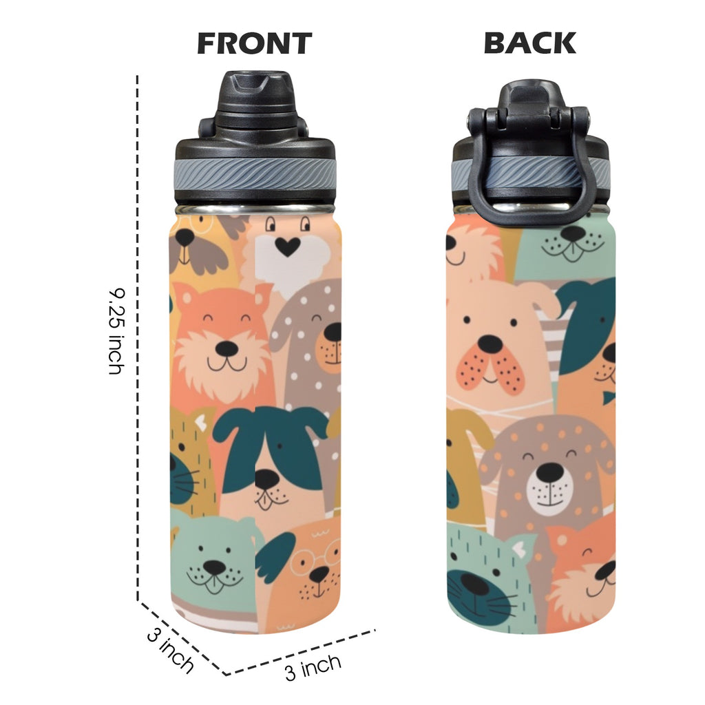 Lots Of Dogs - Insulated Water Bottle with Dual-Use Lid (18oz) Insulated Water Bottle with Dual-Use Lid (18oz) animal Printed Offshore