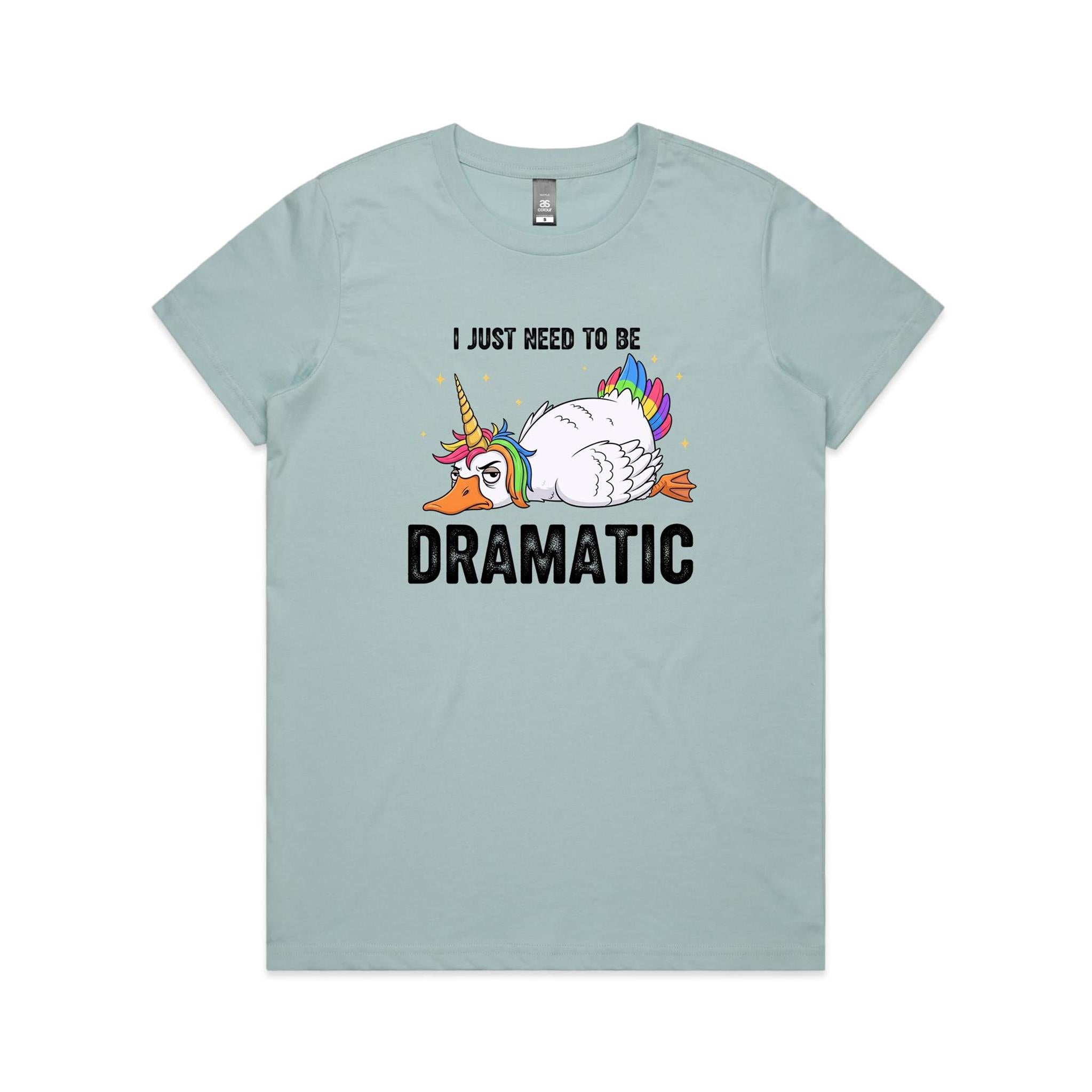 Dramatic Unicorn Goose Women's AS Colour T-shirt Pale Blue Womens T-shirt animal Printed In Australia