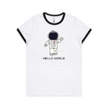 Astronaut, Hello World Women's AS Colour Ringer Tee White Black Womens Ringer T-shirt Printed In Australia Space