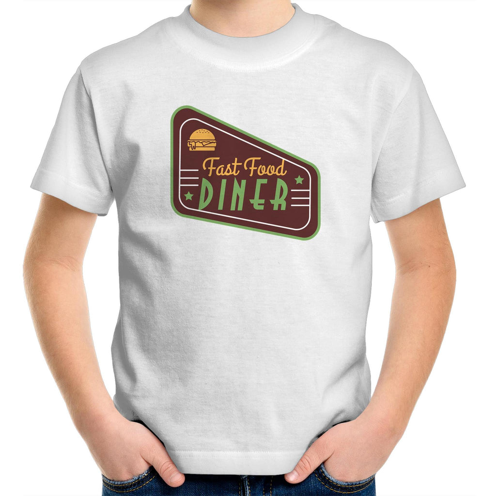 Fast Food Diner Sign - Kids Youth T-Shirt White Kids Youth T-shirt Food Printed In Australia Retro