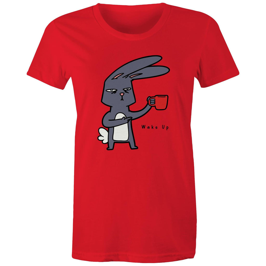 Rabbit Coffee, Wake Up - Womens T-shirt Red Womens T-shirt animal Coffee Printed In Australia